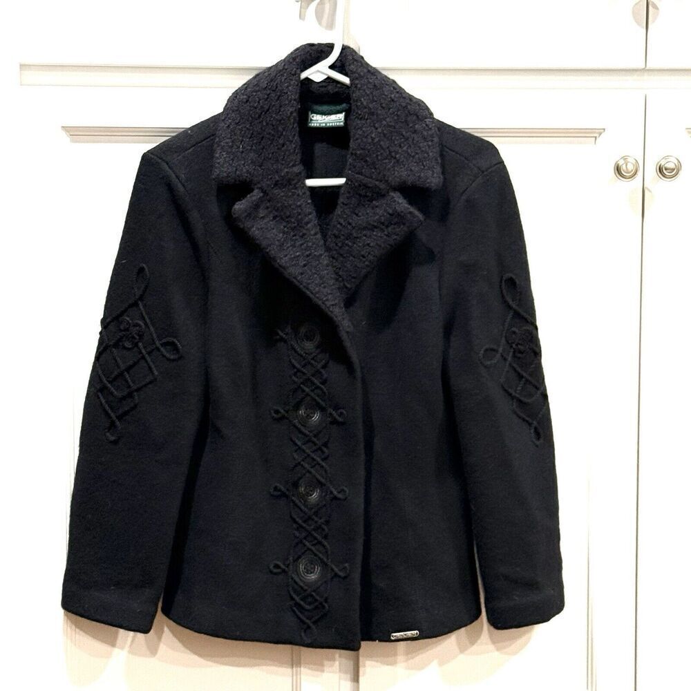 Geiger Collections Wool Coat Jacket Black Corded Women's Size 34 Austria